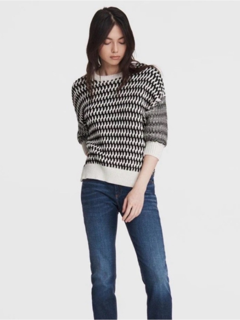 Rag & Bone Black Cream Cotton Cashmere Chunky Knit Sweater M